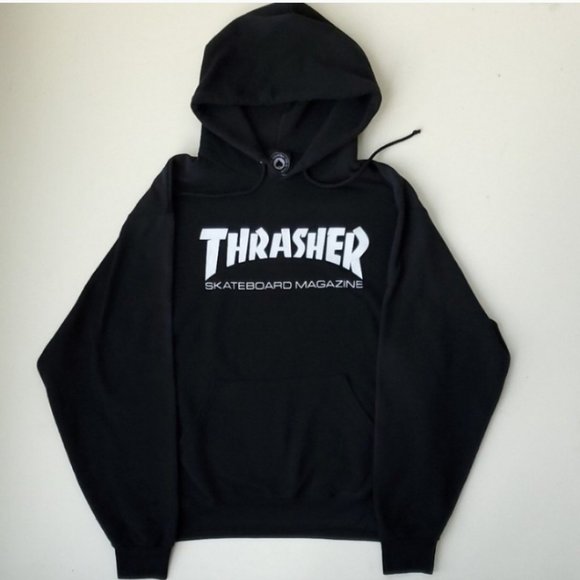 Thrasher Skateboard Magazine Y2K Vintage black hoodie Trasher logo hooded - Picture 1 of 3